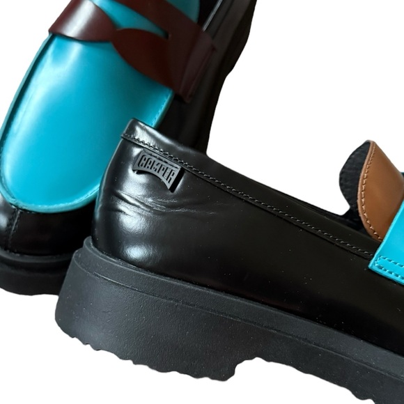 CAMPER TWINS Multicolored Leather Penny Loafer BROWN BLACK BLUE Size 42 US 9 - Picture 9 of 13